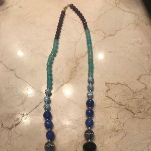 Blue, purple and teal beaded necklace